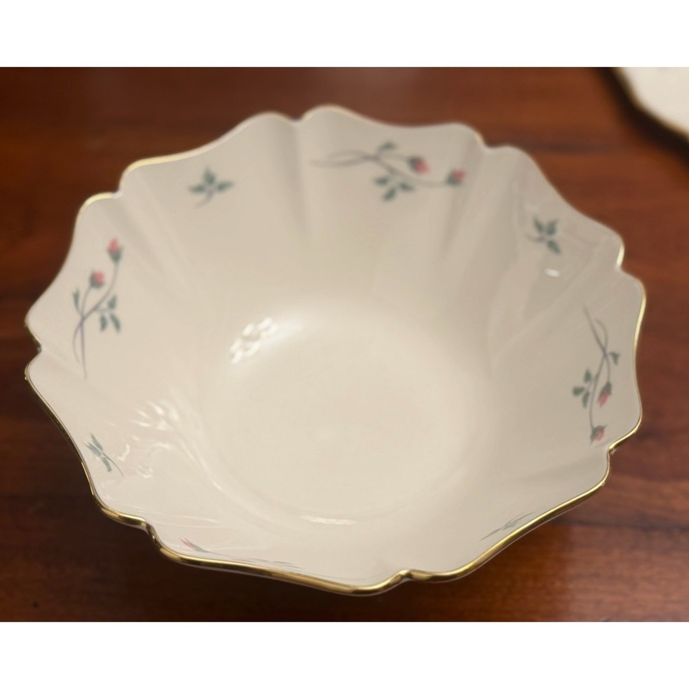 Lenox Rose Manor‎ 8.5" Round Fluted Vegetable Serving Bowl Gold Trim USA